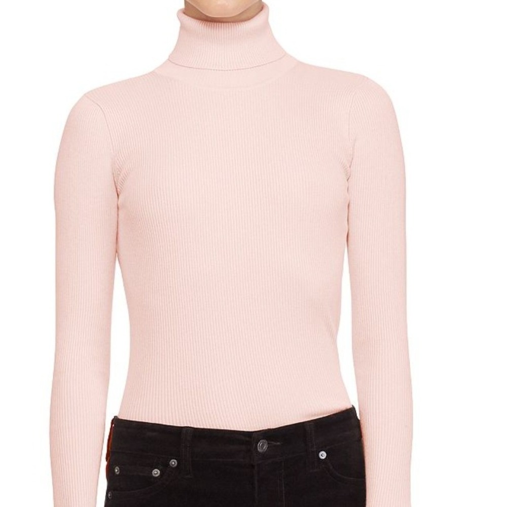 Lauren Ralph Lauren Turtleneck Women Small Pink Good Ribbed Cotton Logo Sweater